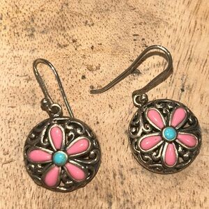Sterling Silver Earrings Vintage‎ Earrings Round With Pink Stones